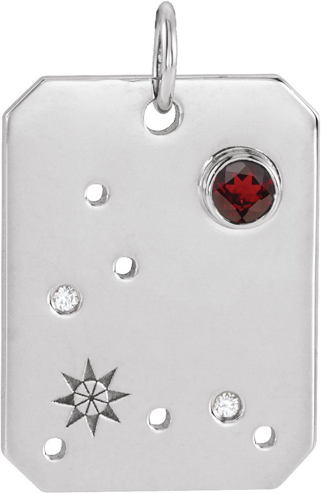Platinum Round Natural Mozambique Garnet & Natural Diamond Zodiac Constellation Necklace or Pendant