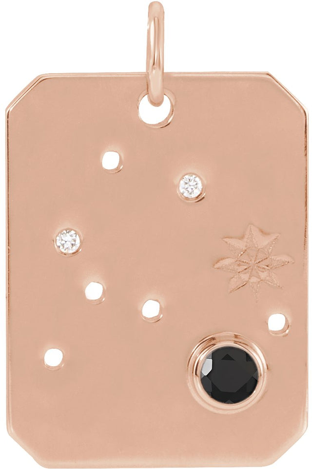 14K Gold Round Natural Black Spinel & Natural Diamond Zodiac Constellation Necklace or Pendant - Rose Gold