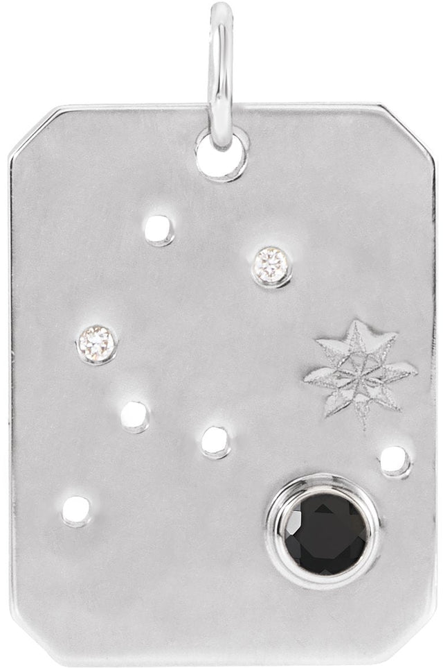Platinum Round Natural Black Spinel & Natural Diamond Zodiac Constellation Necklace or Pendant