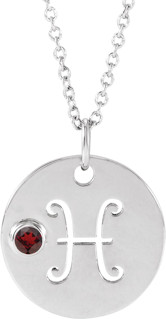 Platinum Round Natural Mozambique Garnet Pisces Disc Necklace or Pendant