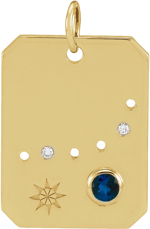 14K Gold Round Natural Blue Sapphire & Natural Diamond Zodiac Constellation Necklace or Pendant - Yellow Gold