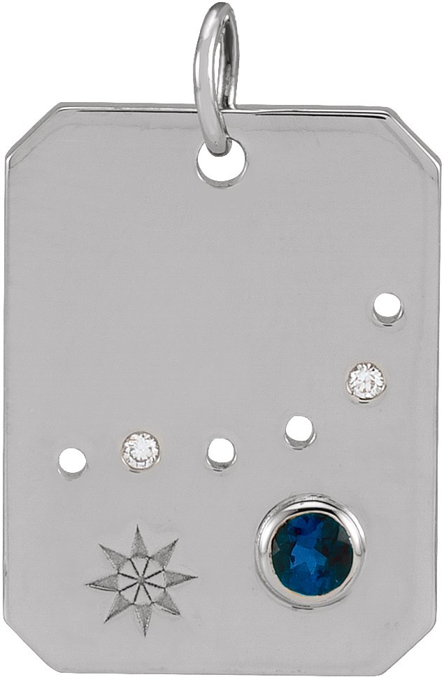Platinum Round Natural Blue Sapphire & Natural Diamond Zodiac Constellation Necklace or Pendant