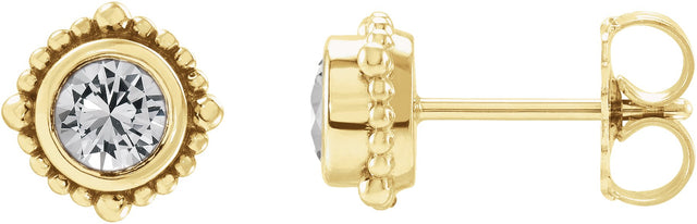 14K Gold Round Natural White Sapphire Beaded Halo-Style Stud Earrings - Yellow Gold