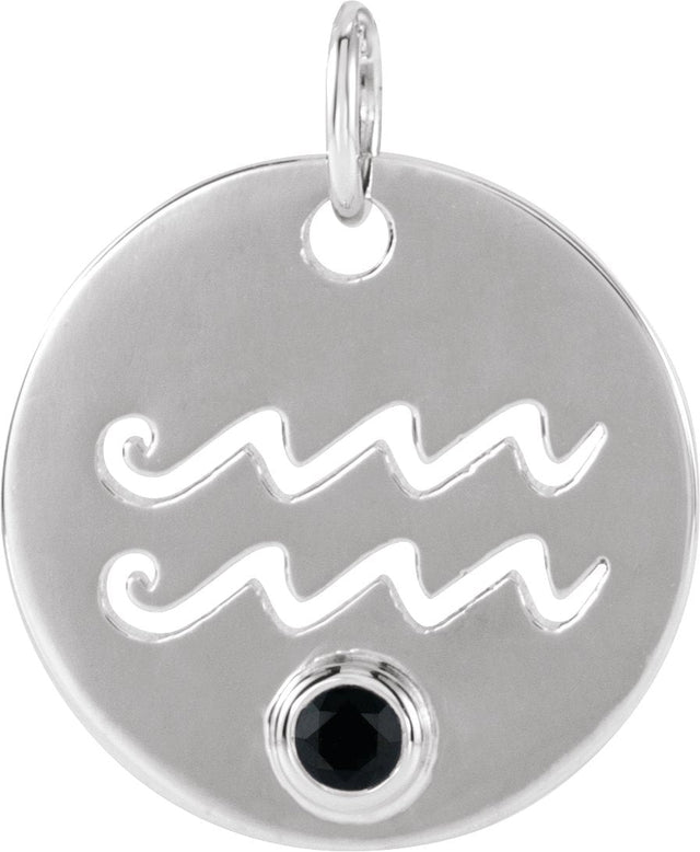 Platinum Round Natural Black Spinel Zodiac Disc Necklace or Pendant