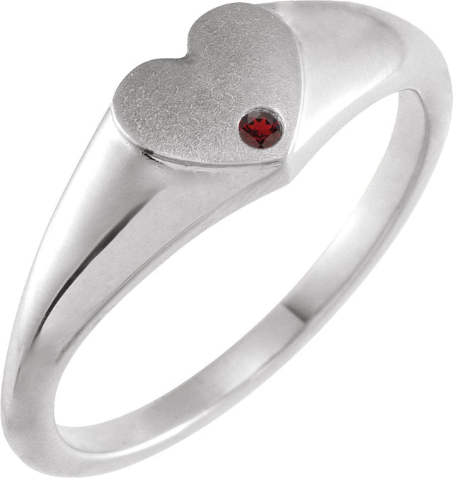 Platinum Round Natural Mozambique Garnet Heart Signet Ring