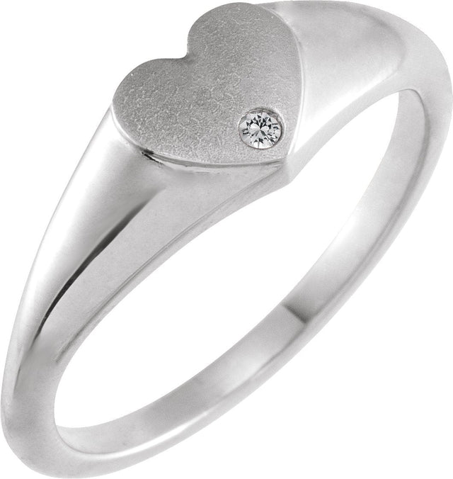 Platinum Round Natural White Sapphire Heart Signet Ring