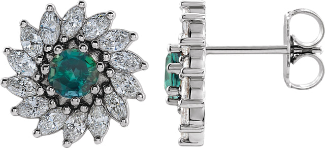 14K Gold Lab-Grown Alexandrite & Natural Diamond Round 7-Prong Halo-Style Earrings - White Gold