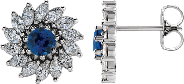 14K Gold Natural Blue Sapphire & Natural Diamond Round 7-Prong Halo-Style Earrings - White Gold