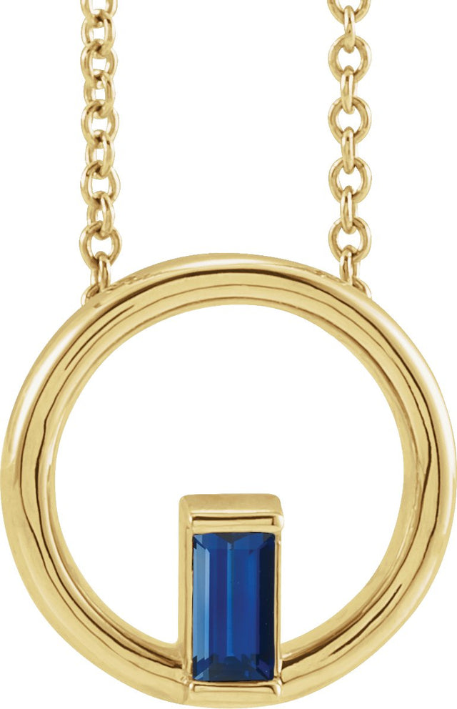 14K Gold Natural Blue Sapphire Straight Baguette Circle Necklace or Pendant - Yellow Gold