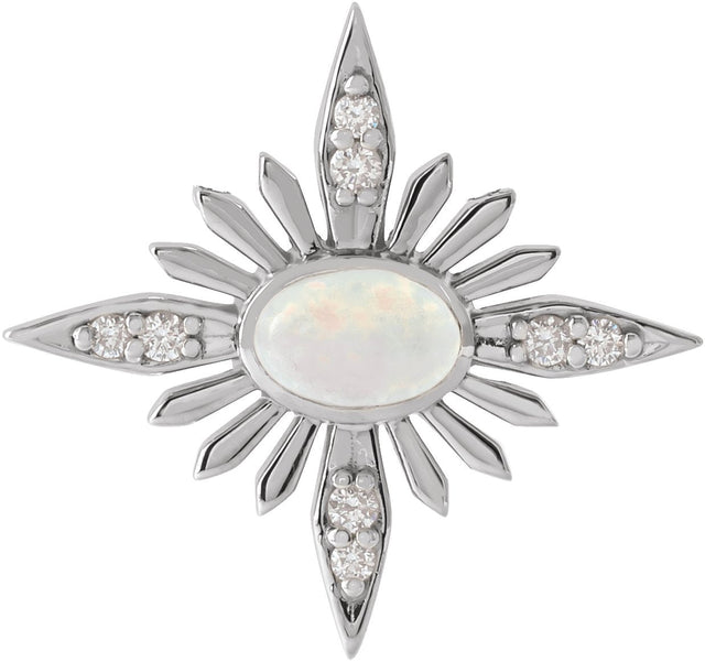 Platinum Oval Natural Ethiopian Opal & Natural Diamond Star Necklace or Pendant