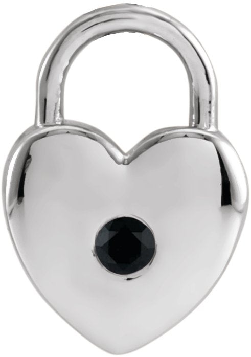 Platinum Round Natural Black Spinel Heart Lock Necklace or Pendant