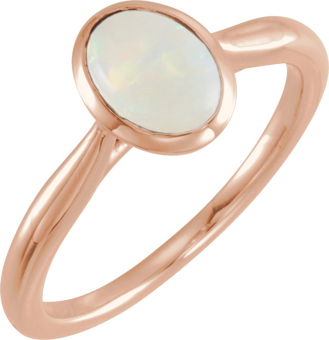 14K Gold Oval Natural Ethiopian Opal Bezel-Set Solitaire Ring - Rose Gold