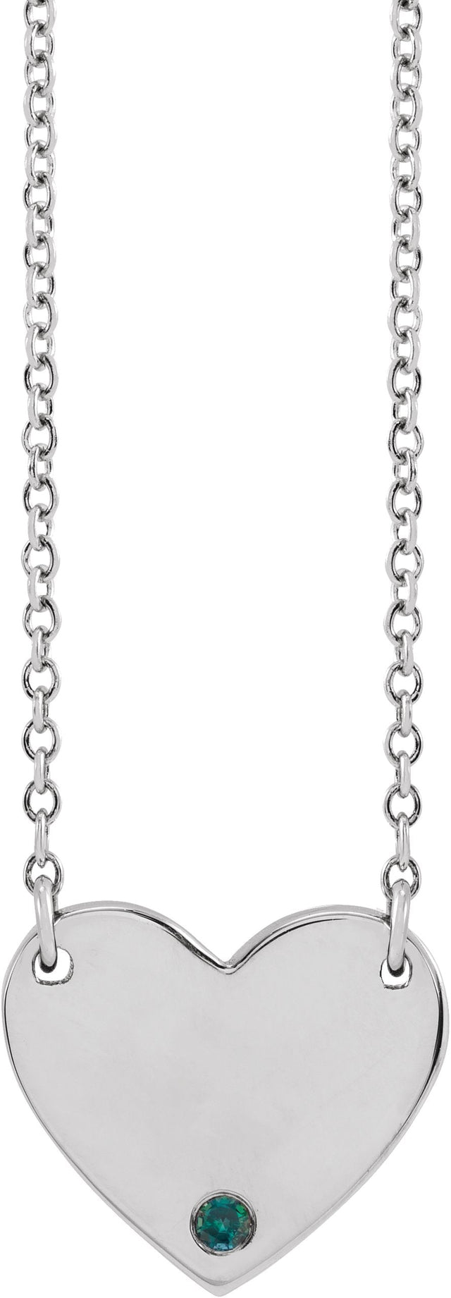 Platinum Round Natural Alexandrite Engravable Heart Necklace