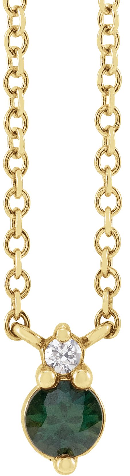 14K Gold Round Natural Green Sapphire & Natural Diamond Accented Necklace - Yellow Gold