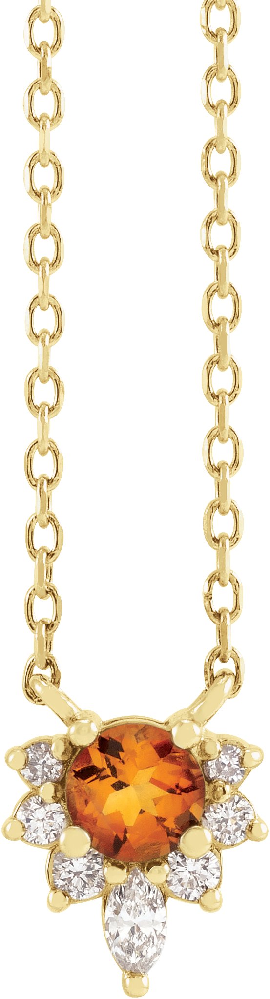 14K Gold Round Natural Citrine & Natural Diamond Accented Necklace – 0.08 CTW - Yellow Gold