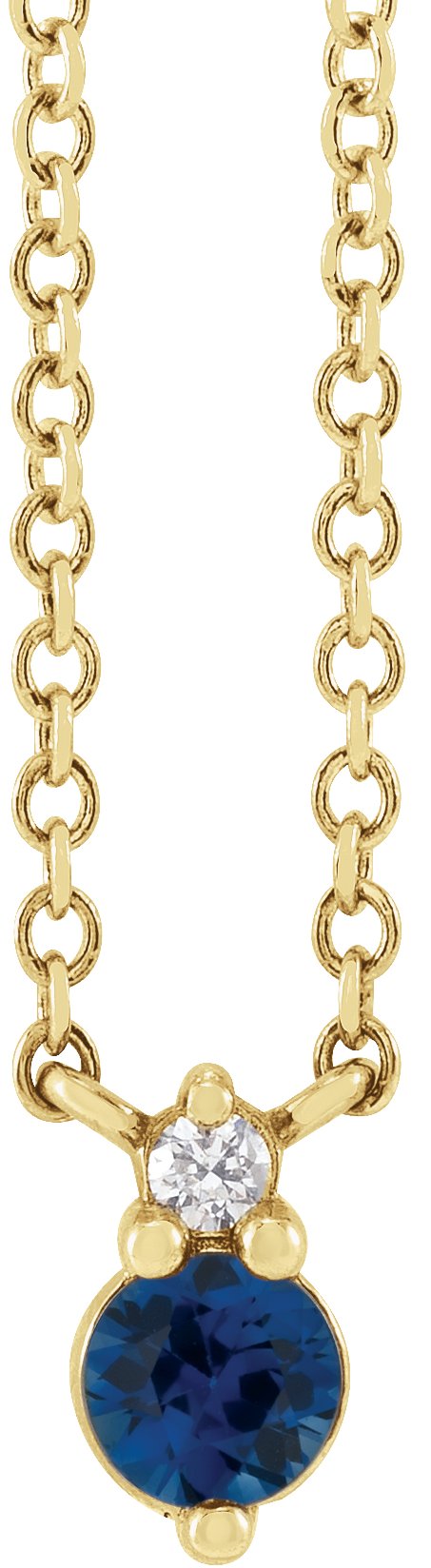 14K Gold Round Natural Blue Sapphire & Natural Diamond Accented Necklace – 0.015 CTW - Yellow Gold