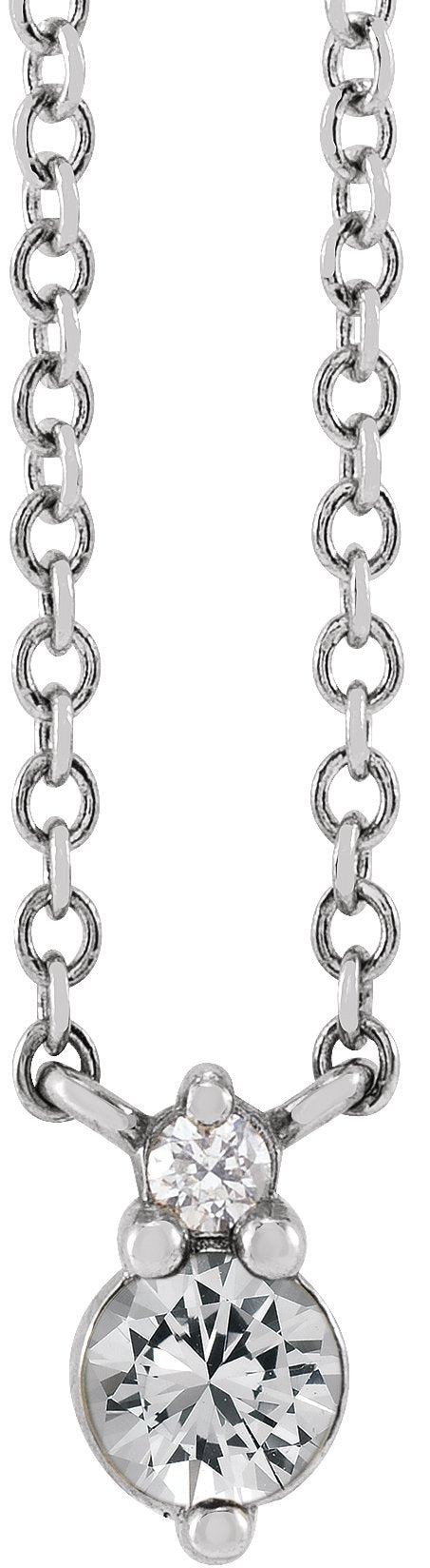 14K Gold Round Natural White Sapphire & Natural Diamond Accented Necklace – 0.015 CTW - White Gold