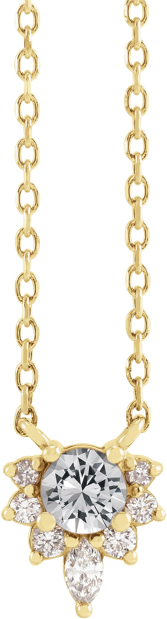 14K Gold Round Natural White Sapphire & Natural Diamond Accented Necklace – 0.08 CTW - Yellow Gold