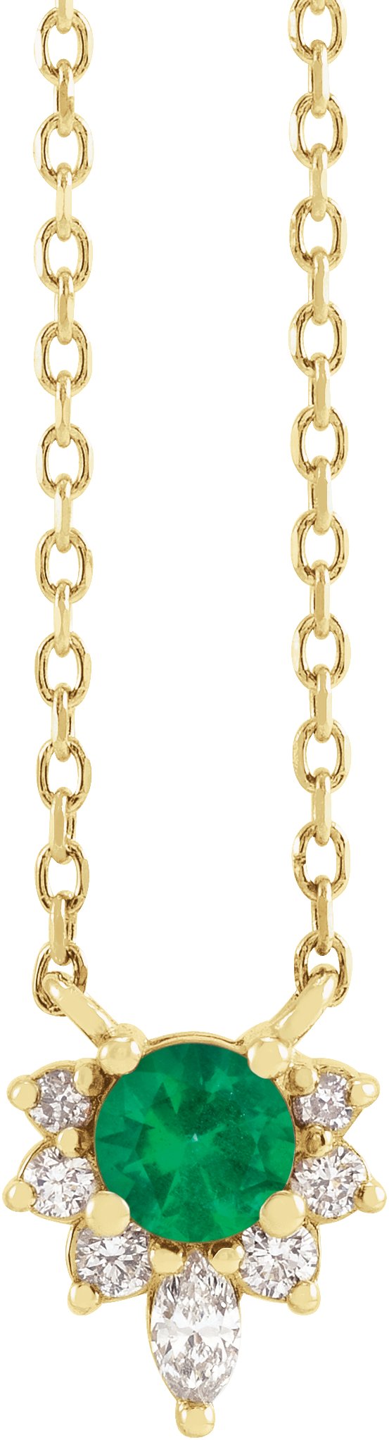 14K Gold Round Natural Emerald & Natural Diamond Accented Necklace - Yellow Gold