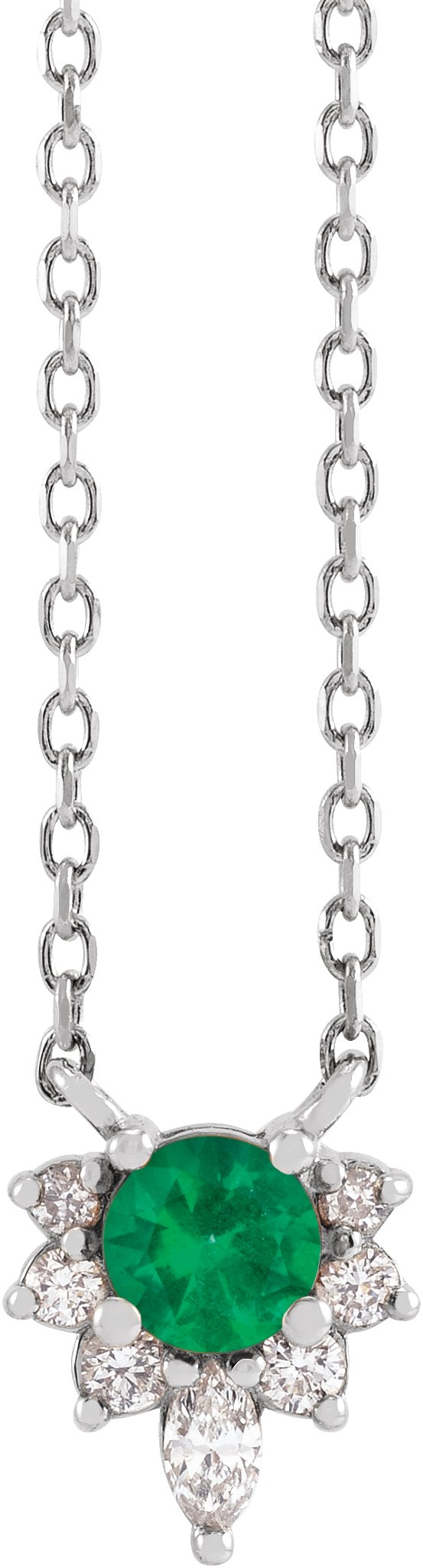 Platinum Round Lab-Grown Emerald & Natural Diamond Accented Necklace