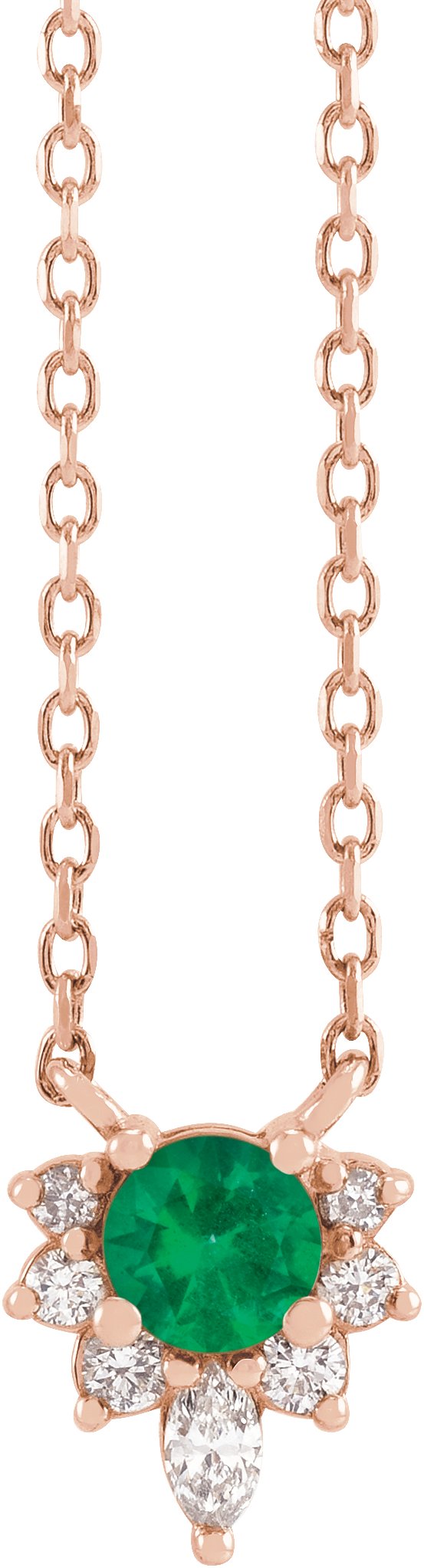 14K Gold Round Natural Emerald & Natural Diamond Accented Necklace - Rose Gold