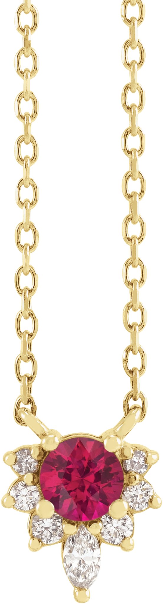 14K Gold Round Natural Ruby & Natural Diamond Accented Necklace - Yellow Gold