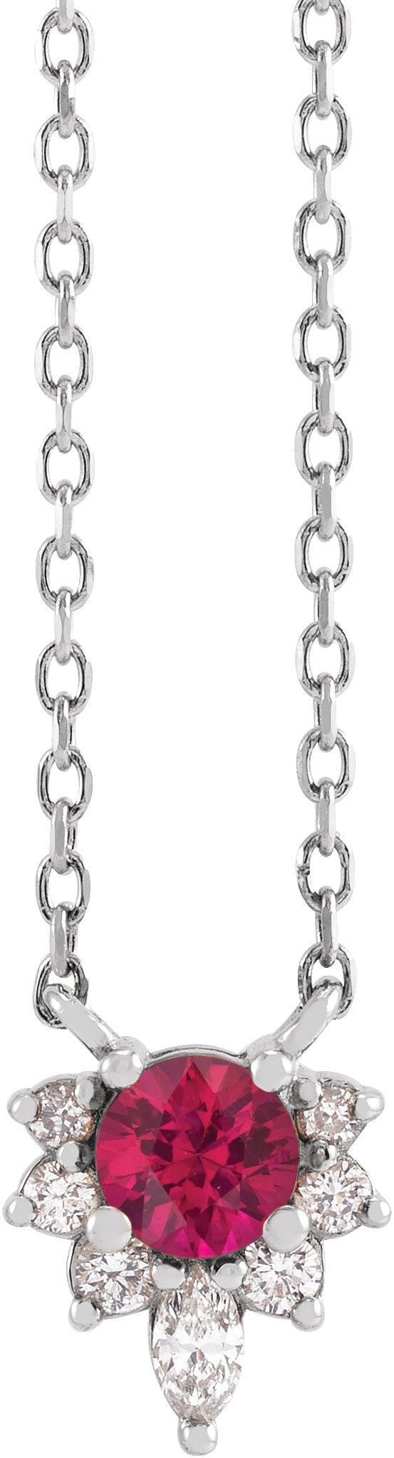 14K Gold Round Natural Ruby & Natural Diamond Accented Necklace - White Gold