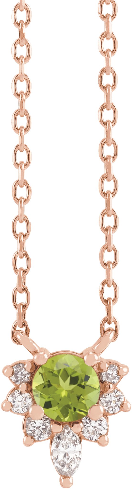 14K Gold Round Natural Peridot & Natural Diamond Accented Necklace - Rose Gold