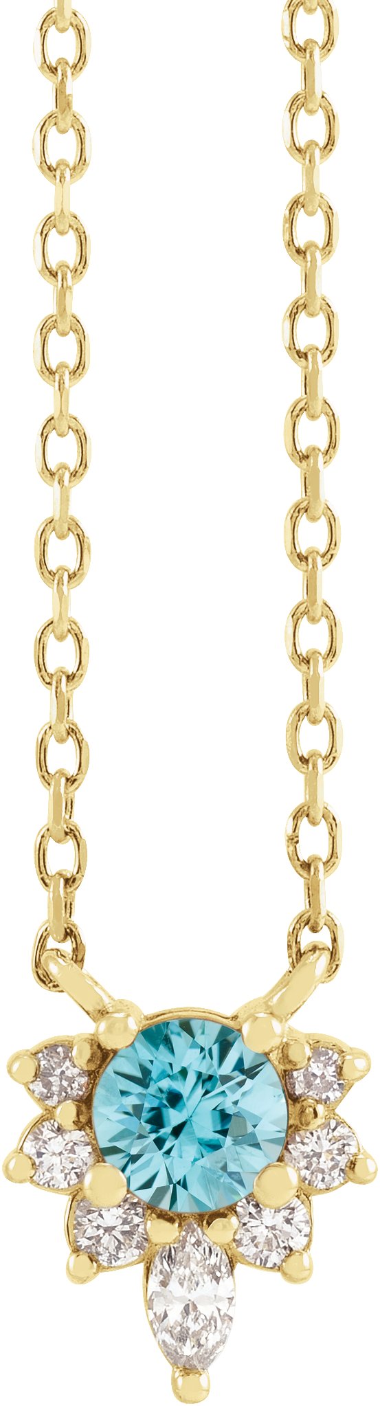 14K Gold Round Natural Blue Zircon & Natural Diamond Accented Necklace – 0.08 CTW - Yellow Gold