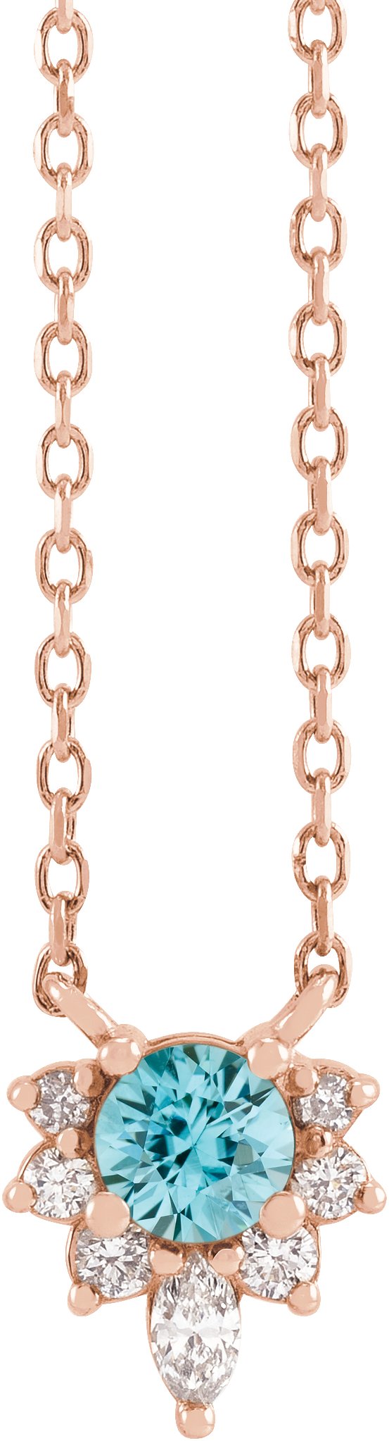 14K Gold Round Natural Blue Zircon & Natural Diamond Accented Necklace – 0.08 CTW - Rose Gold
