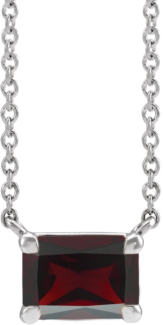 14K Gold Natural Mozambique Garnet Emerald Claw-Prong Solitaire Necklace - White Gold