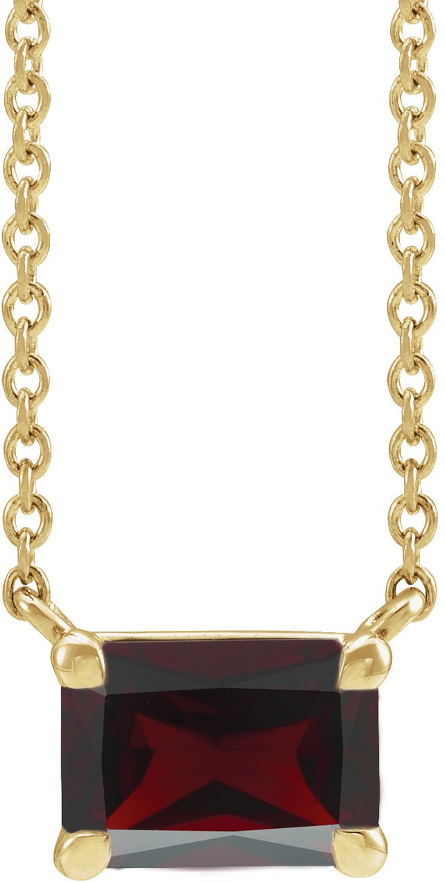 14K Gold Natural Mozambique Garnet Emerald Claw-Prong Solitaire Necklace - Yellow Gold
