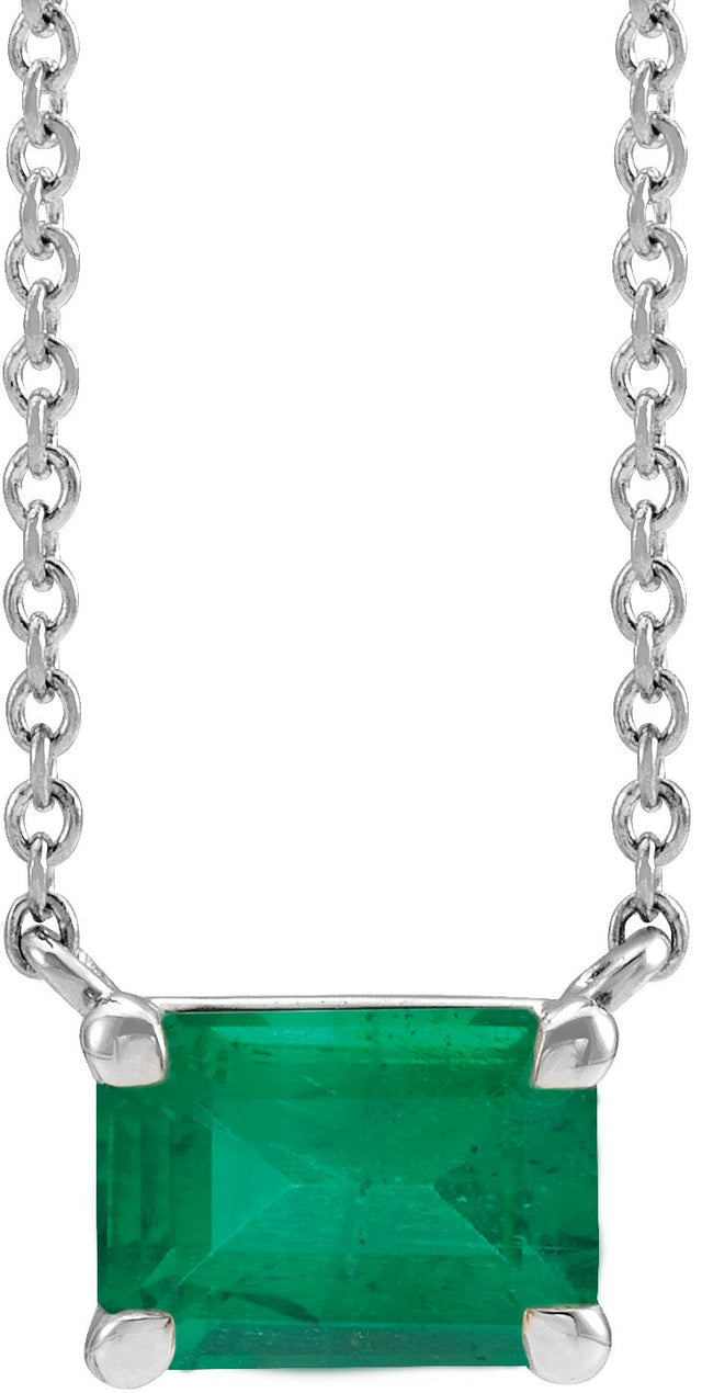 Platinum Lab-Grown Emerald Emerald Claw-Prong Solitaire Necklace