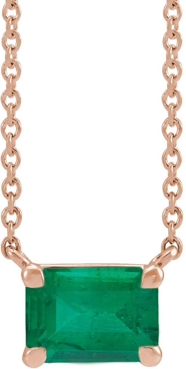 14K Gold Lab-Grown Emerald Emerald Claw-Prong Solitaire Necklace - Rose Gold