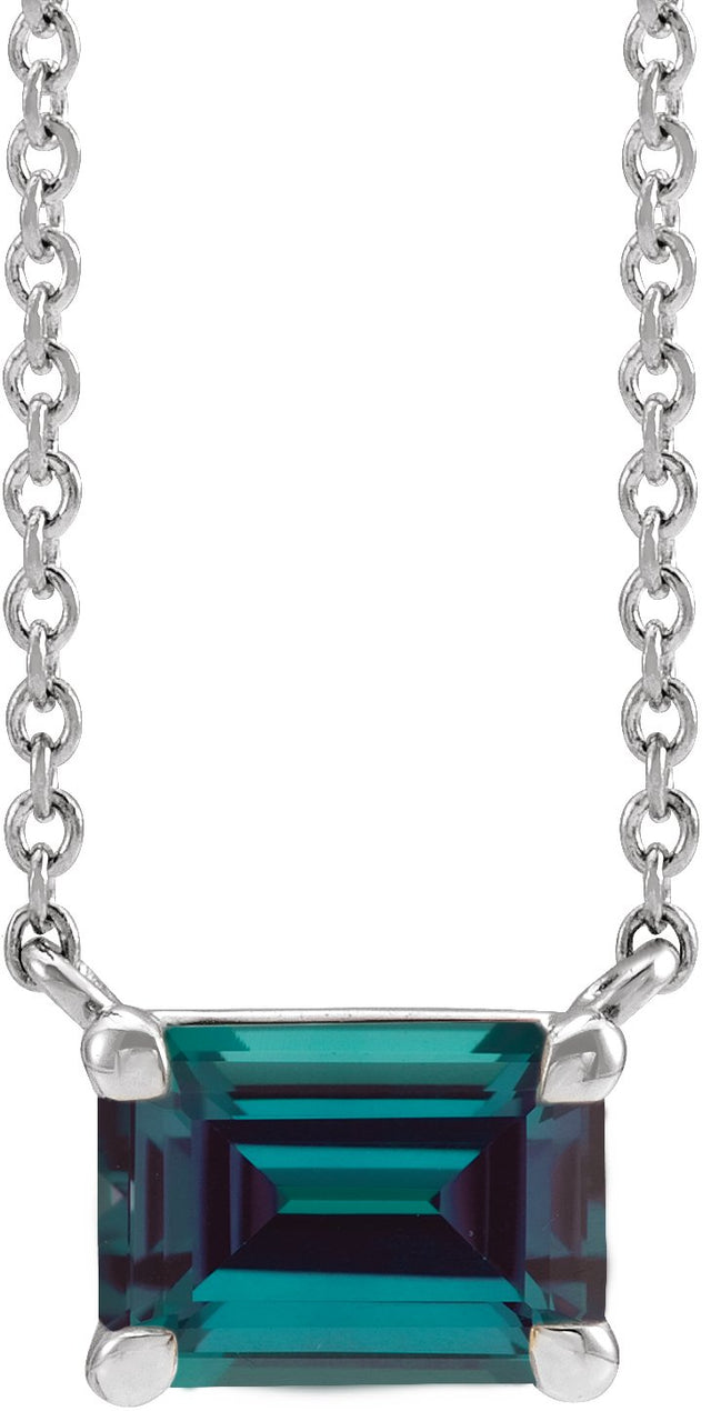 Platinum Lab-Grown Alexandrite Emerald Claw-Prong Solitaire Necklace