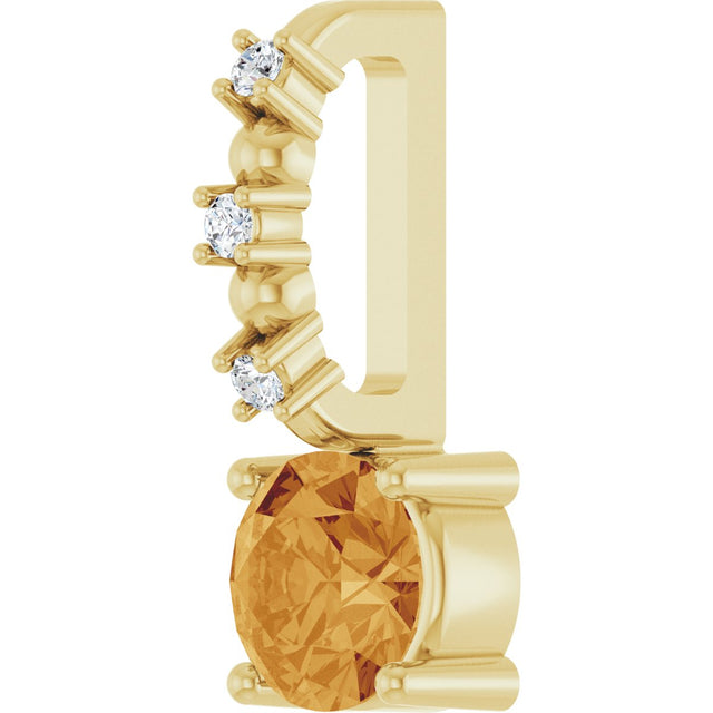 14K Gold Round Citrine Accented Pendant - Yellow Gold - view 5