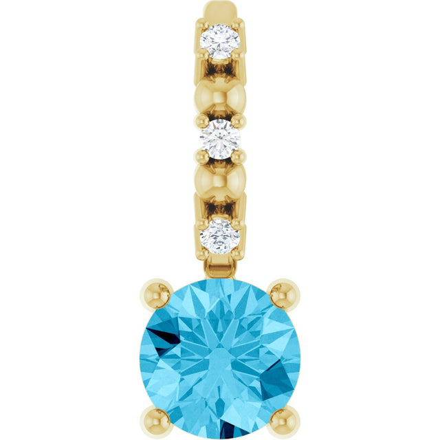 14K Gold Round Aquamarine Accented Pendant - Yellow Gold - view 4