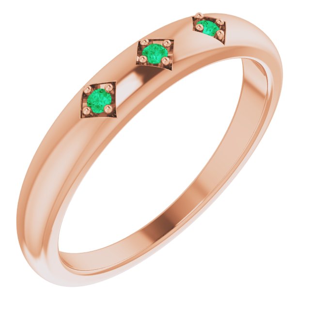 14K Gold Round Natural Emerald Stackable Ring – 1.5mm Stones - Rose Gold