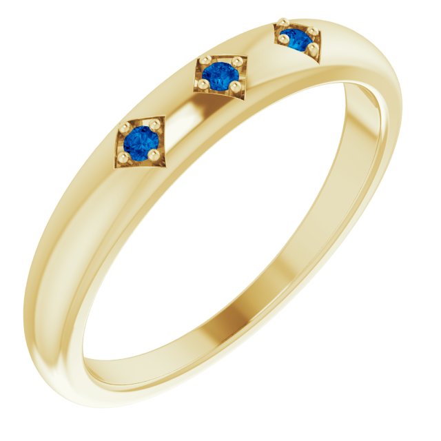 14K Gold Round Natural Blue Sapphire Stackable Ring – 1.5mm Stones - Yellow Gold