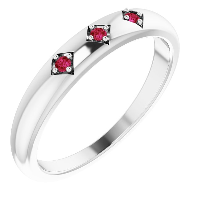 14K Gold Round Natural Ruby Stackable Ring – 1.5mm Stones - White Gold
