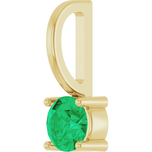 14K Gold Round Emerald Solitaire Pendant - Yellow Gold - view 5