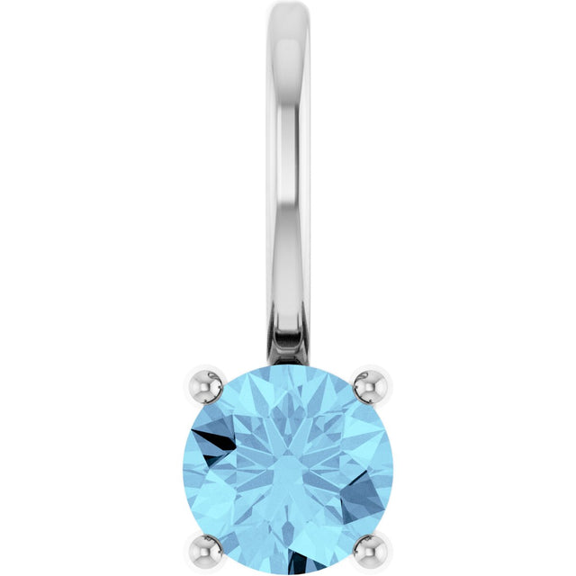 14K Gold Round Aquamarine Solitaire Pendant - White Gold - view 4