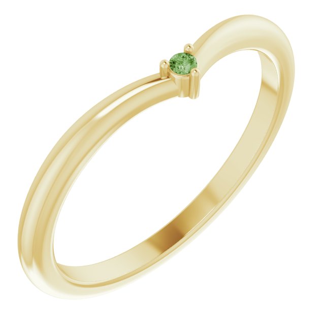 14K Gold Round Natural Green Tourmaline Stackable V Ring - Yellow Gold