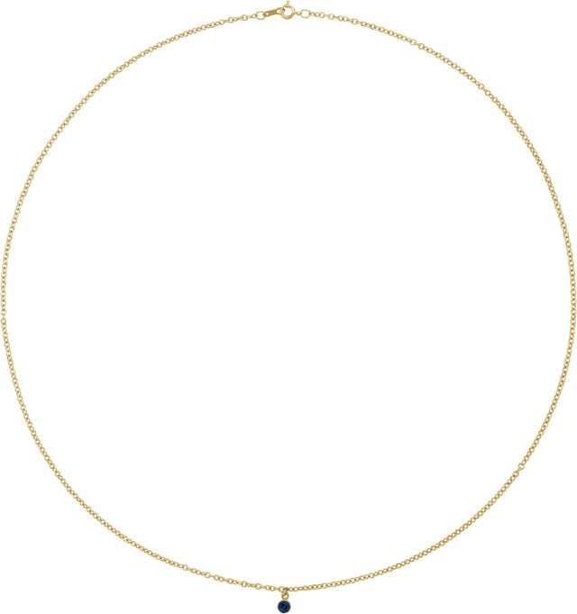 14K Gold Round Natural Blue Sapphire Bezel-Set Solitaire Necklace