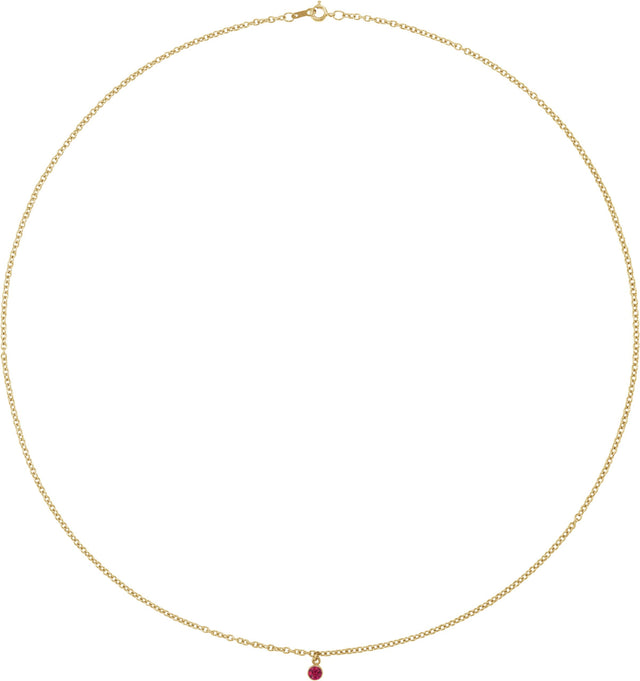 14K Gold Round Natural Ruby Bezel-Set Solitaire Necklace - Yellow Gold