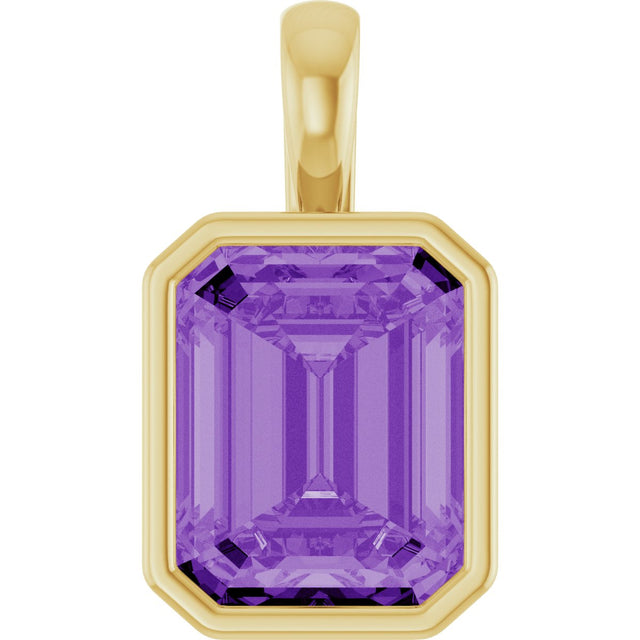 14K Gold Emerald Lab-Grown Purple Sapphire Solitaire Pendant - Yellow Gold