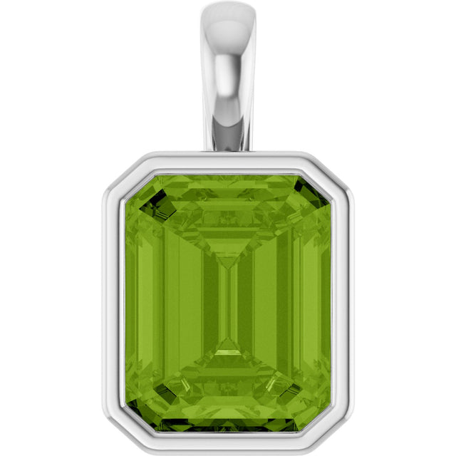 14K Gold Emerald Natural Peridot Solitaire Pendant - White Gold