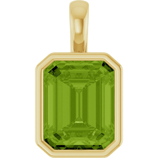 14K Gold Emerald Natural Peridot Solitaire Pendant - Yellow Gold