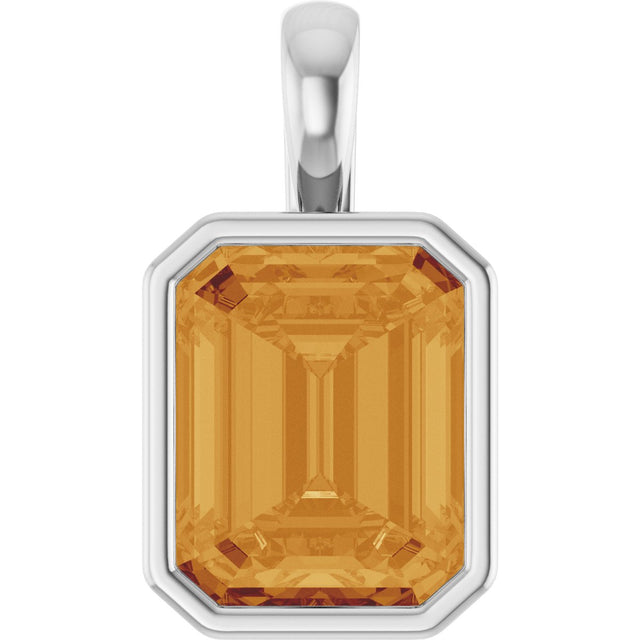 Platinum Emerald Natural Citrine Solitaire Pendant