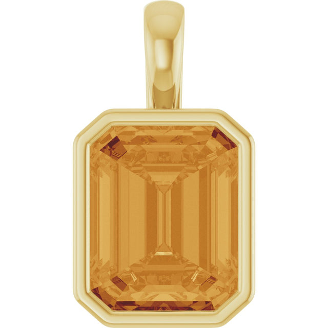14K Gold Emerald Natural Citrine Solitaire Pendant - Yellow Gold
